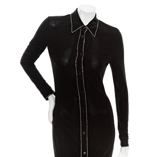 Vintage Black Viscose Rhinestone Point Collar Dress