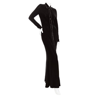 Vintage Black Viscose Rhinestone Point Collar Dress