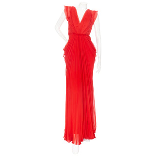 A ruby red draped gown by J. Mendel in a Size Small available at designer and vintage specialty consignment shop "Decades" in Los Angeles.