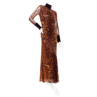 1990s Maille Femme Brown Mesh Leopard Two-Piece Dress and Cardigan Set