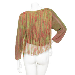 1980s Equator Red and Green Fringed Three-Piece Knit Top, Skirt, and Leggings Set