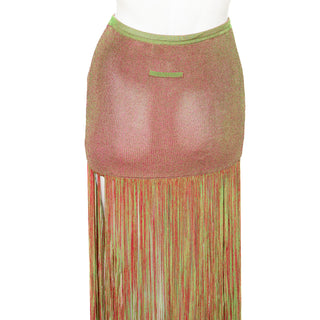 1980s Equator Red and Green Fringed Three-Piece Knit Top, Skirt, and Leggings Set
