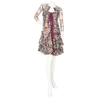 Jean Paul Gaultier vintage soleil brown abstract floral print mesh dress and cardigan set in Size Small, available at designer and vintage specialty consignment shop "Decades" in Los Angeles.