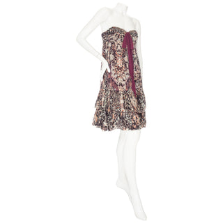 Vintage Soleil Brown Abstract Floral Print Mesh Dress and Cardigan Set