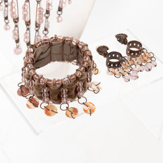 1990s Three-Piece Beaded Necklace Bracelet Earrings Set