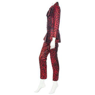 Red and Black Animal Print Two-Piece Jacket and Pant Suit