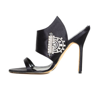 Black Satin and Crystal Embellished Sandals 37