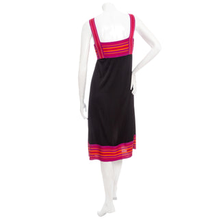 1990s Black Viscose and Pink Knit Sleeveless Midi Dress