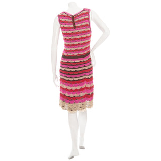 Multicolored Knit Striped Scallop Sleeveless Dress