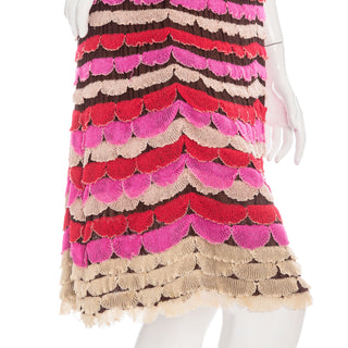 Multicolored Knit Striped Scallop Sleeveless Dress