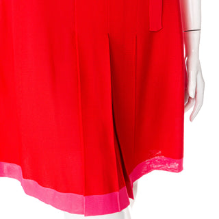 Red and Pink Viscose Knit Sleeveless Pleated Dress