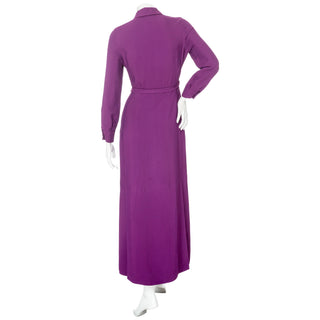 Violet Viscose Long Sleeve Rhinestone-Belted Shirt Dress
