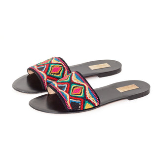 2000s Multicolored Beaded Slide Sandals 40