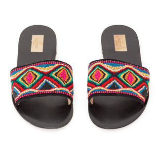 2000s Multicolored Beaded Slide Sandals 40