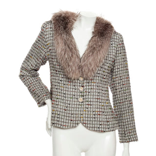 Vintage Silver Lurex Fur Collared Skirt Suit