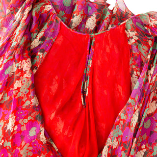 Multicolored Silk Floral-Print Bishop Sleeve Tent Dress