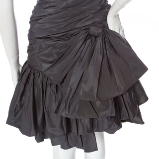 1980s Gray Taffeta Ruched Cocktail Dress