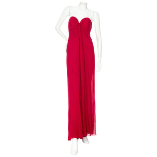 Red silk strapless gown by Yves Saint Laurent Edition Soir capsule collection in 2008-2009 for sale at vintage and consignment store "Decades" in Los Angeles 
