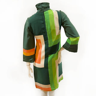 1960s Silk Blend Color Block Dress