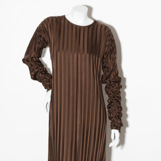 Vintage Brown Satin Long Sleeve Maxi Dress