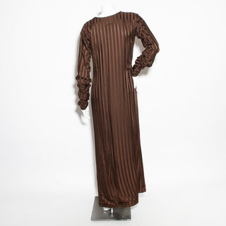 Vintage Brown Satin Long Sleeve Maxi Dress
