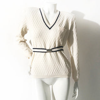 Vintage Wool V-Neck Belted Sweater