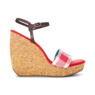 Dolce & Gabbana D&G 1990s Red and White Picnic Plaid Cork Wedge Sandals