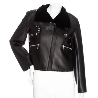 Hermès Black Leather Shearling-Lined Cropped Biker Jacket