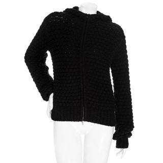 Hermès Black Cashmere Chunky Knit Hooded Sweater