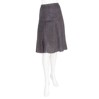 Hermès Navy Blue Line Pleated A-Line Skirt