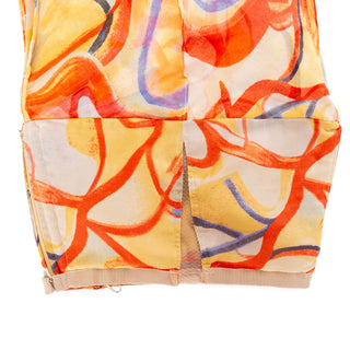 Vintage Multicolored Silk Abstract-Print Strapless Mini Dress