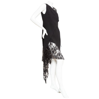 Black Wool and Lace Asymmetrical Dress