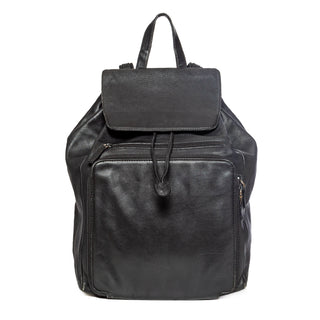 Vintage Black Leather Drawstring Backpack