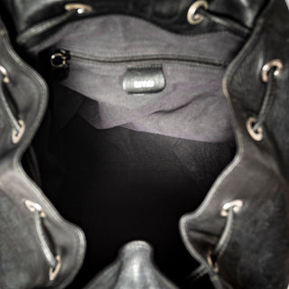 Vintage Black Leather Drawstring Backpack