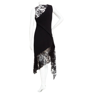 Black Wool and Lace Asymmetrical Dress