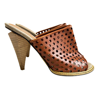 Brown Perforated Heeled Mules 36.5