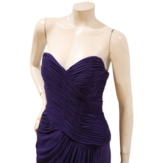 1980s Purple Silk Strapless Draped Gown