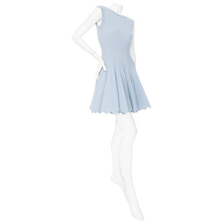 2012 Light Blue Viscose-Blend Textured Skater Dress