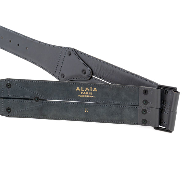 Alaïa Wide Gray Leather Belt