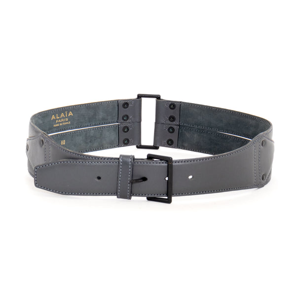 Alaïa Wide Gray Leather Belt
