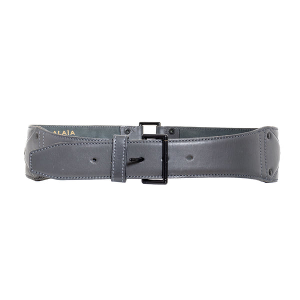 Alaïa Wide Gray Leather Belt