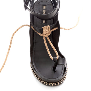 Black Leather Toe-Loop Wrap Sandals 38