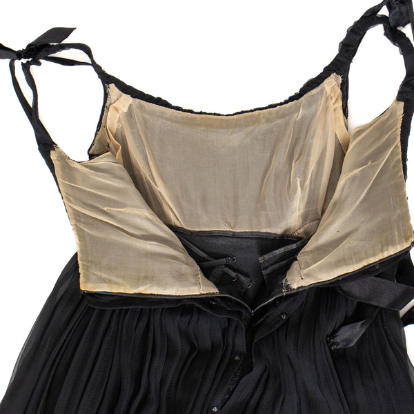 Balenciaga 1960s Black Chiffon and Lace Babydoll Dress
