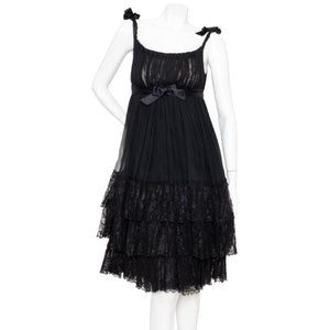 Balenciaga 1960s Black Chiffon and Lace Babydoll Dress
