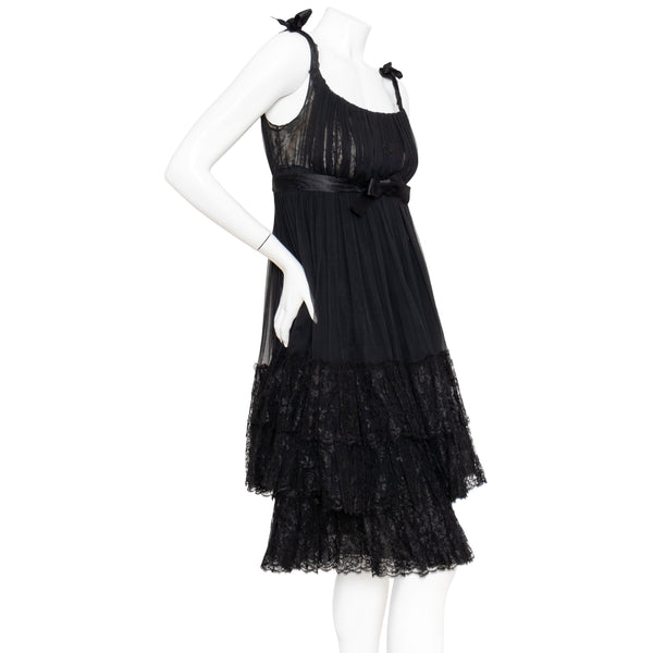 Balenciaga 1960s Black Chiffon and Lace Babydoll Dress
