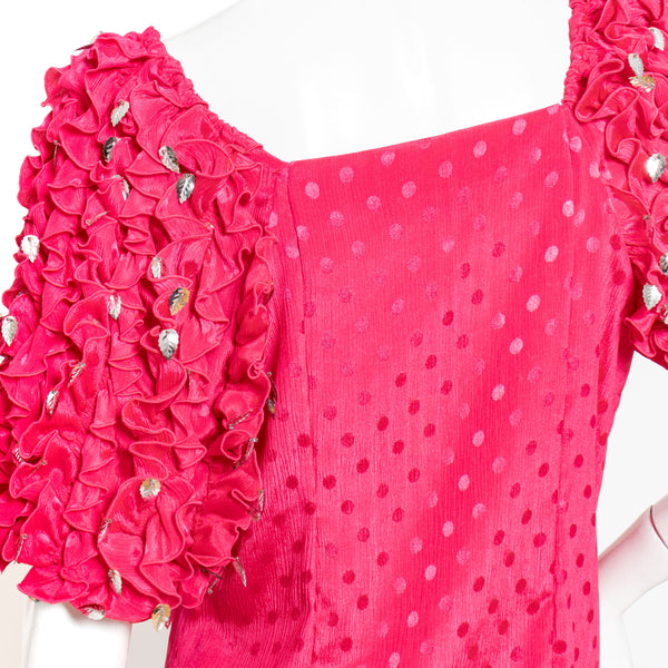Balenciaga Vintage Pink Polka Dot Ruffled Top