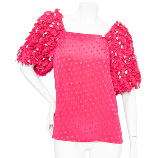 1980s Pink Polka Dot Ruffled Top