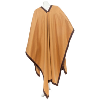 Camel Wool Contrast-Trim Draped Poncho
