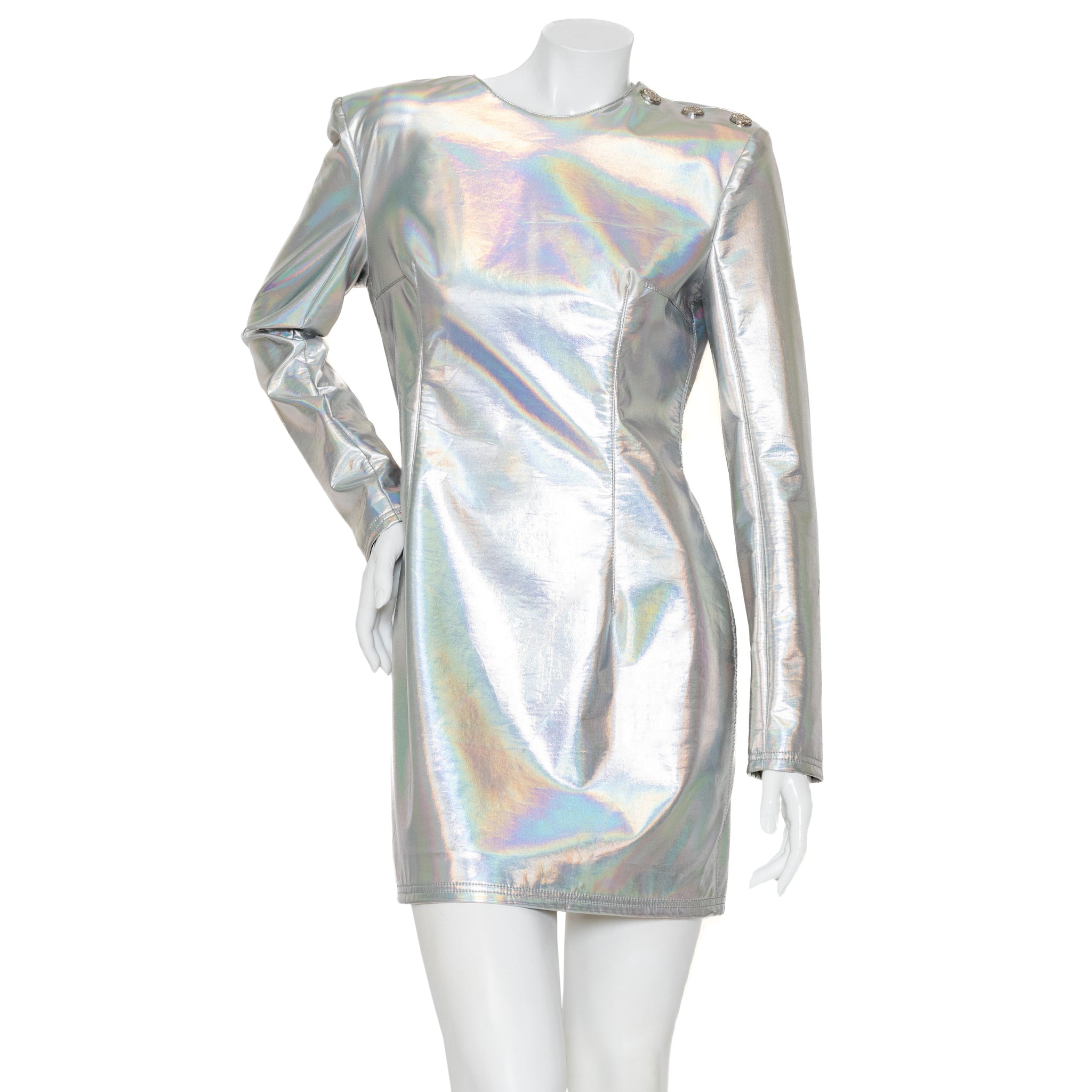 Balmain Holographic Silver Mini Dress
