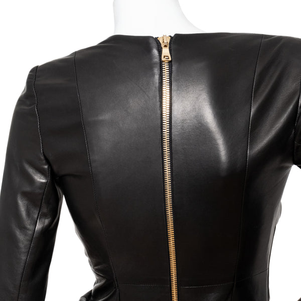 Balmain Surplice Leather Mini Dress